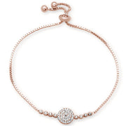 Evilo CLOSEOUT! Micro Pave Rose Gold Plated Round Cubic Zirconia .925 Sterling Silver 7-9" Adjustable Toggle Bola Bracelet
