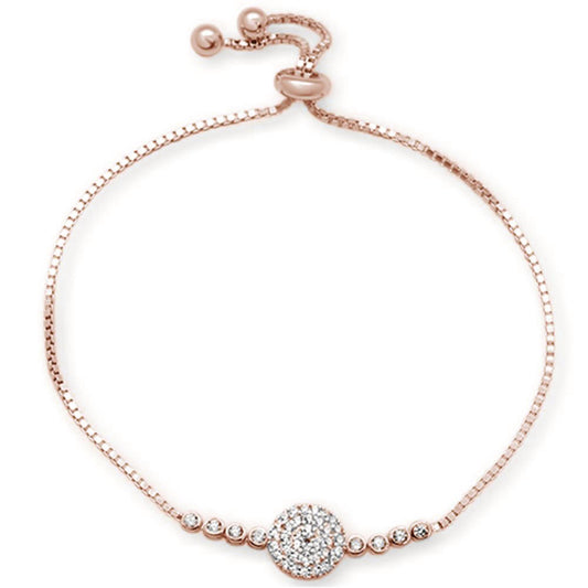 <span>CLOSEOUT! </span>Micro Pave Rose Gold Plated Round Cubic Zirconia .925 Sterling Silver 7-9" Adjustable Toggle Bola Bracelet