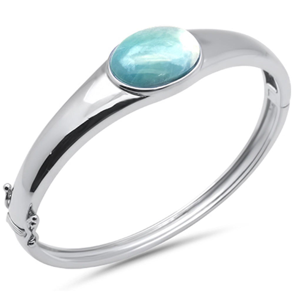 Evilo Oval Natural Larimar .925 Sterling Silver Bangle Bracelet
