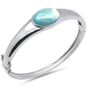 Evilo Oval Natural Larimar .925 Sterling Silver Bangle Bracelet
