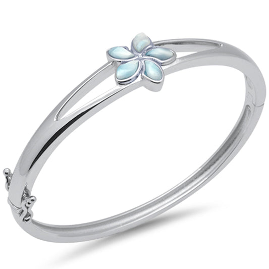 Flower Natural Larimar .925 Sterling Silver Bangle Bracelet