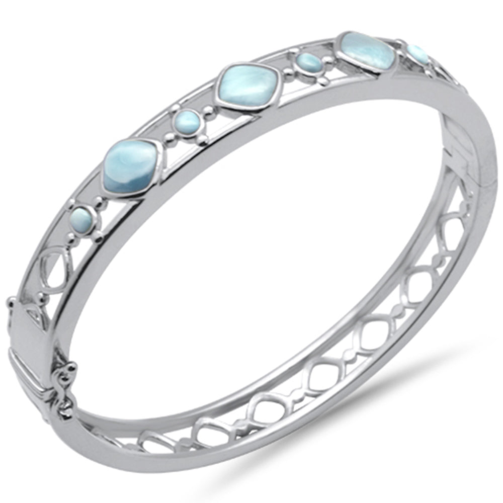 Evilo Natural Larimar .925 Sterling Silver Bangle Bracelet