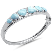 Evilo Natural Larimar & CZ .925 Sterling Silver Bangle Bracelet