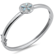 Evilo Natural Larimar Flower .925 Sterling Silver Bangle Bracelet