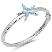 Evilo Star Fish Natural Larimar .925 Sterling Silver Bangle Bracelet