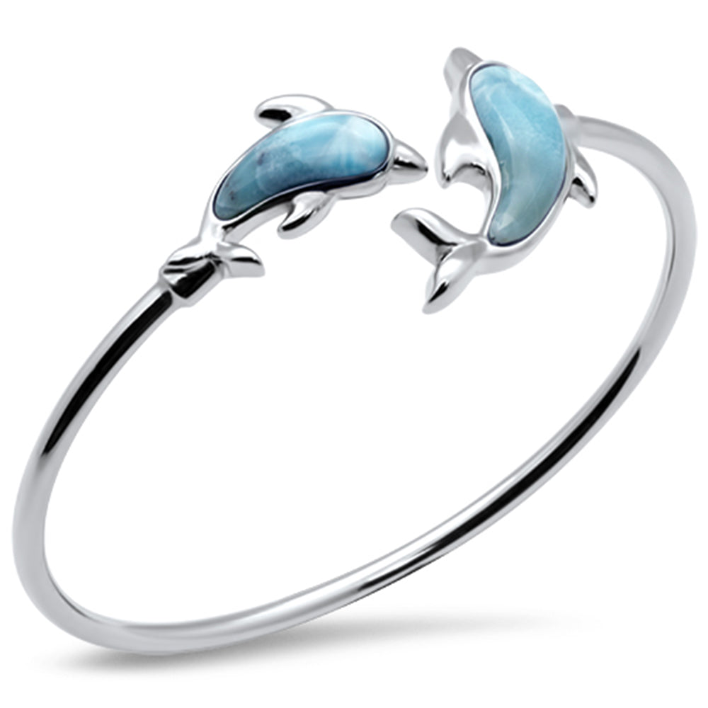 Evilo Dolphins Natural Larimar .925 Sterling Silver Cuff Bracelet
