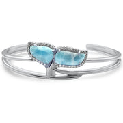 Evilo Natural Larimar & CZ .925 Sterling Silver Bangle Bracelet