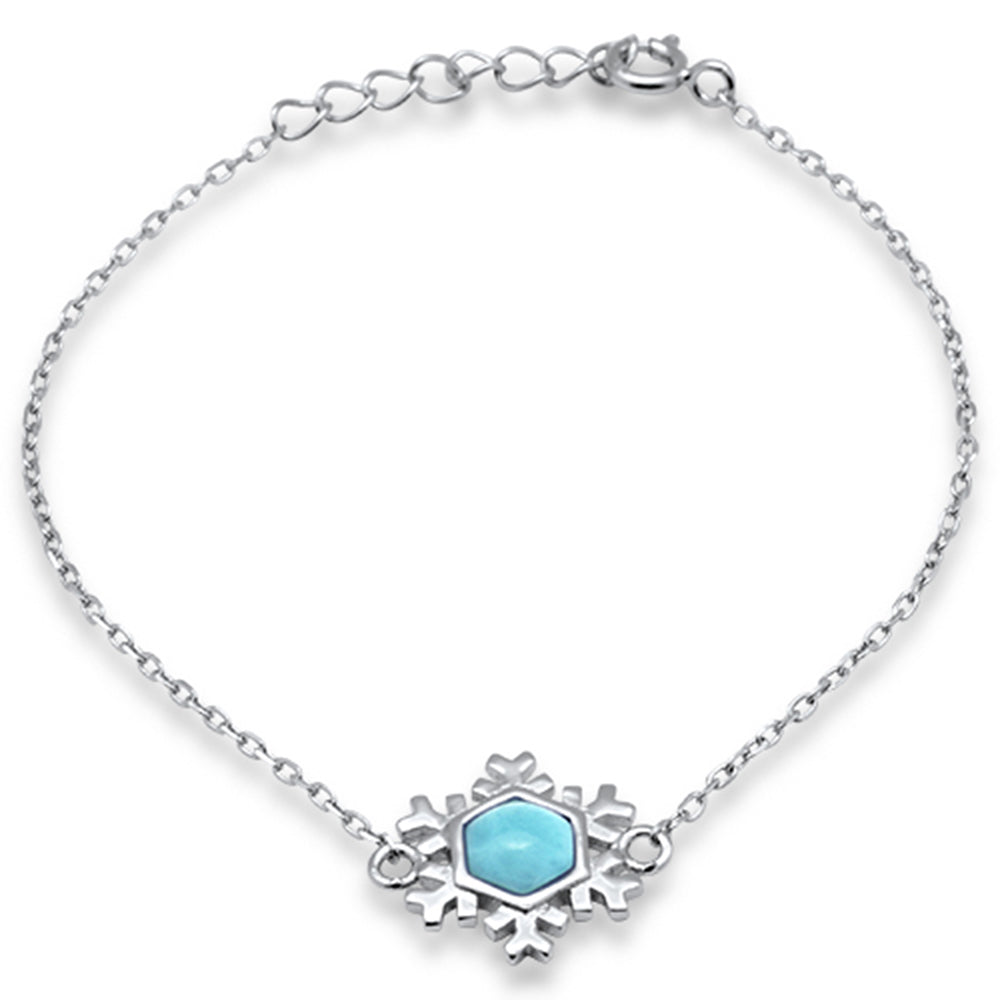 Evilo Natural Larimar Snowflake .925 Sterling Silver Bracelet 6" + 1" Adjustable