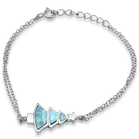 Natural Larimar Christmas Tree .925 Sterling Silver Bracelet 6" + 1" Adjustable