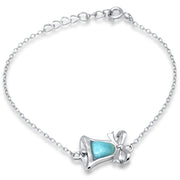 Evilo Natural Larimar Bell with Ribbon .925 Sterling Silver Bracelet 5.5" + 1" Adjustable