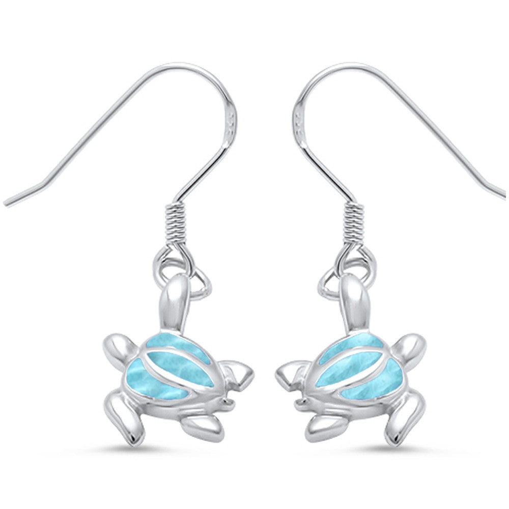 Natural Larimar Dangle Drop Turtle .925 Sterling Silver Earrings
