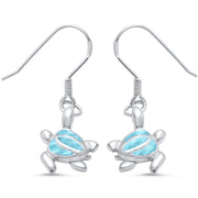 Evilo Natural Larimar Dangle Drop Turtle .925 Sterling Silver Earrings