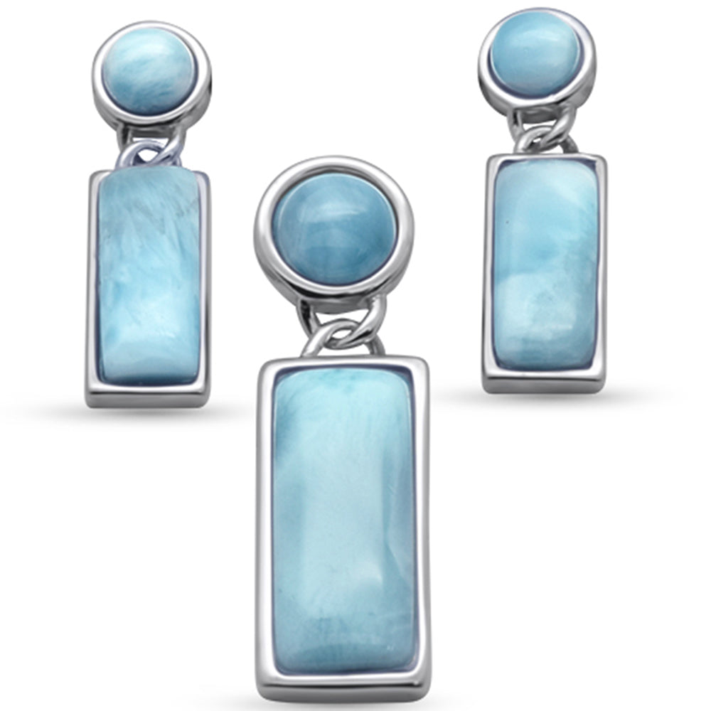 Evilo Natural Larimar .925 Sterling Silver Pendant & Earring Set
