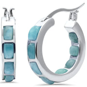 Evilo Natural Larimar .925 Sterling Silver Hoop Earrings