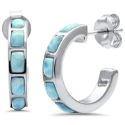 Evilo Natural Larimar .925 Sterling Silver Hoop Earrings