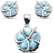 Evilo Plumeria Natural Larimar .925 Sterling Silver Earring & Pendant Set