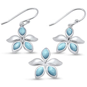 Evilo Natural Larimar Flower .925 Sterling Silver Pendant & Earring Set