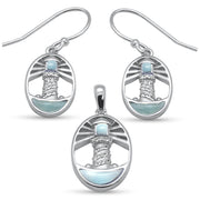 Evilo Shining Lighthouse Natural Larimar .925 Sterling Silver Earring & Pendant Set