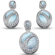 Evilo Natural Larimar & CZ .925 Sterling Silver Earring & Pendant Set