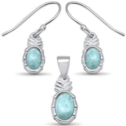 Evilo Small Pineapple Natural Larimar .925 Sterling Silver Earring & Pendant Set