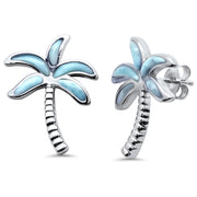 Evilo Palm Tree Natural Larimar .925 Sterling Silver Earrings