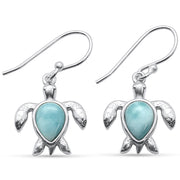Evilo Natural Pear Shaped Larimar Turtle .925 Sterling Silver Dangling Earrings