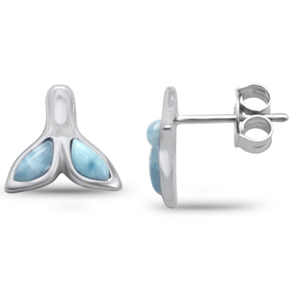 Evilo Natural Larimar Whale Tail .925 Sterling Silver Earrings