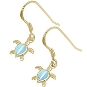 Evilo Yellow Gold Plated Natural Larimar Turtle .925 Sterling Silver Earrings