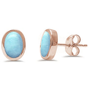 Evilo Rose Gold Plated Oval Shape Natural Larimar .925 Sterling Silver Earrings