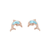 Evilo Rose Gold Plated Natural Larimar Stud .925 Sterling Silver Earrings