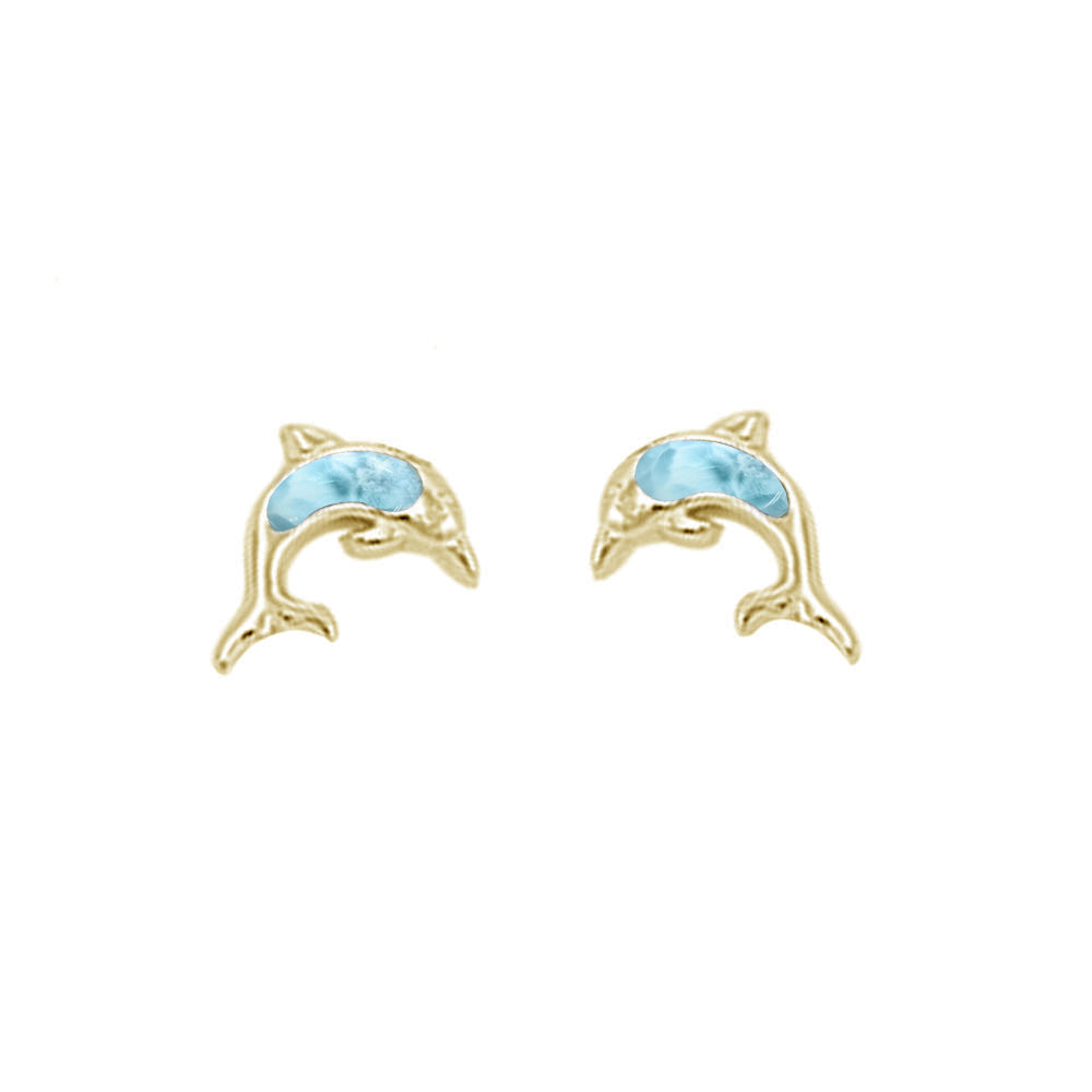 Evilo Yellow Gold Plated Natural Larimar Stud .925 Sterling Silver Earrings