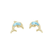 Evilo Yellow Gold Plated Natural Larimar Stud .925 Sterling Silver Earrings