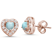 Evilo Rose Gold Plated Natural Larimar Heart .925 Sterling Silver Earrings