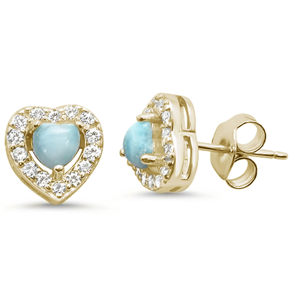 Evilo Yellow Gold Plated Natural Larimar Heart .925 Sterling Silver Earrings