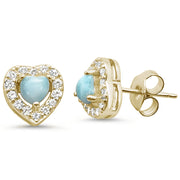 Evilo Yellow Gold Plated Natural Larimar Heart .925 Sterling Silver Earrings