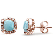 Evilo Rose Gold Plated Natural Larimar Cushion Shape .925 Sterling Silver Earrings