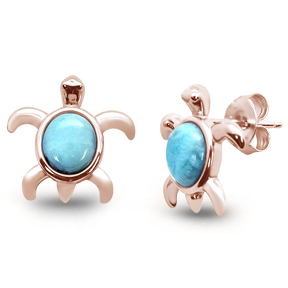Evilo Rose Gold Plated Natural Larimar Turtle .925 Sterling Silver Earrings