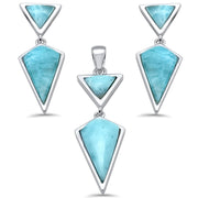 Evilo Multi-Shape Natural Larimar Dangling .925 Sterling Silver Pendant & Earrings Set
