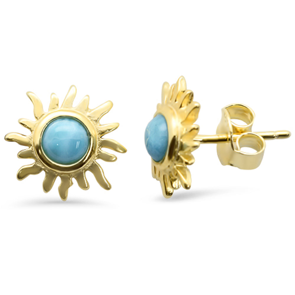 Evilo CLOSEOUT!Yellow Gold Plated Natural Larimar Sun .925 Sterling Silver Earrings