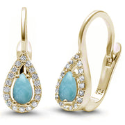 Evilo Yellow Gold Plated Larimar & Cubic Zirconia .925 Sterling Silver Earrings