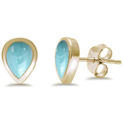 Evilo Yellow Gold Plated Pear Shape Natural Larimar .925 Sterling Silver Earrings