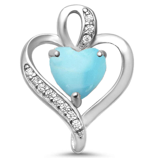 Natural Larimar Heart & CZ .925 Sterling Silver Pendant