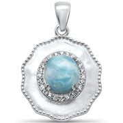 Evilo Natural Larimar & CZ .925 Sterling Silver Pendant