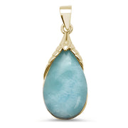 Evilo Yellow Gold Plated Pear Shape Natural Larimar .925 Sterling Silver Pendant