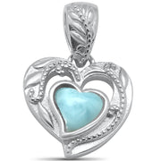 Evilo Heart Natural Larimar .925 Sterling Silver Pendant