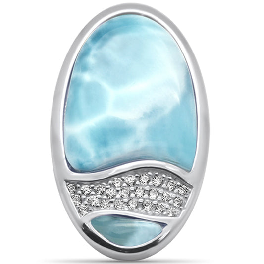 Natural Larimar & CZ .925 Sterling Silver Pendant