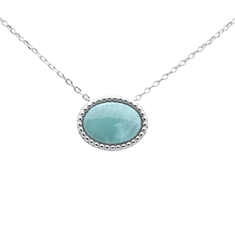 Evilo Oval Shaped Natural Larimar .925 Sterling Silver Pendant Necklace 16" Long