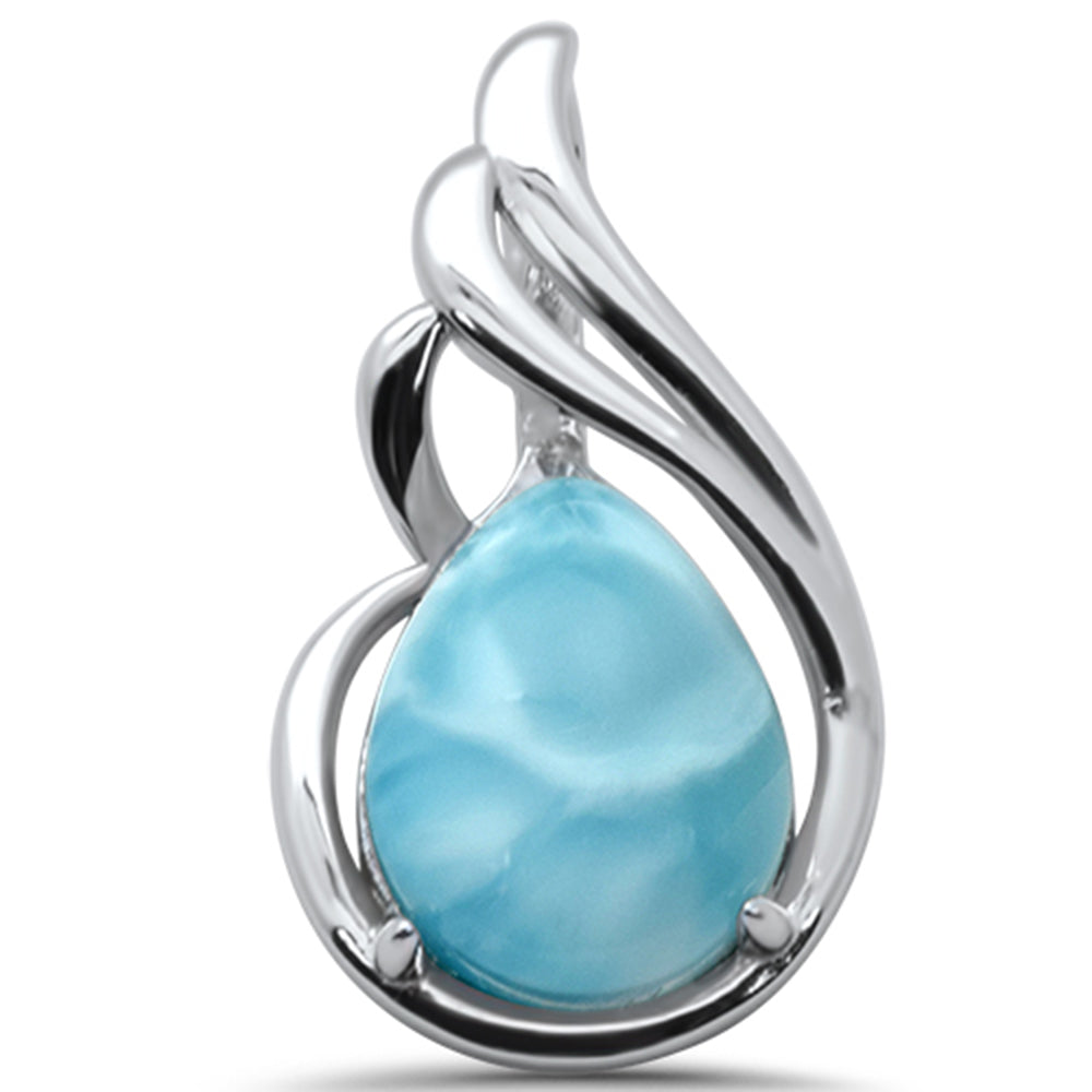 Pear Shape Natural Larimar .925 Sterling Silver Pendant