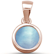 Evilo Rose Gold Plated Round Natural Larimar .925 Sterling Silver Pendant