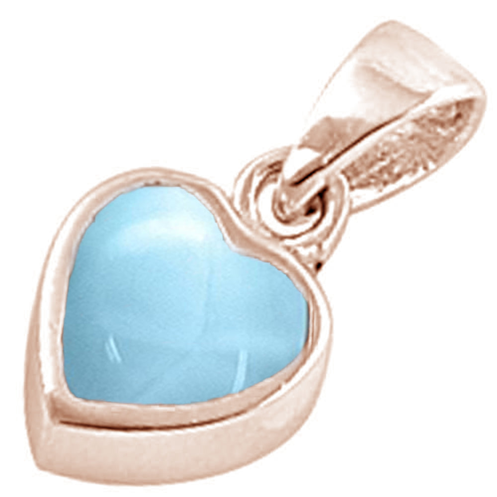 Evilo Rose Gold Plated Natural Larimar Cute Heart .925 Sterling Silver Charm Pendant